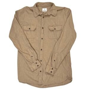 Mens Beige Flannel Button Down Shirt Mutual Weave Size M